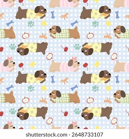 Cute playful dogs on a patterned background