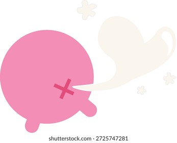 Cute and playful flat vector illustration of a pink cartoon butt releasing a heart-shaped fart cloud, symbolizing funny love, cheeky romance, humor, and lighthearted affection.