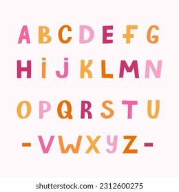 Cute playful font in childish naive style. Fidgety bold alphabet with uppercase letters for festival headline, greeting card, poster design. Trendy Latin ABC for book cover, printed quotes, logotype.