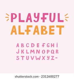 Cute playful font in childish naive style. Fidgety bold alphabet with uppercase letters for festival headline, greeting card, poster design. Trendy Latin ABC for book cover, printed quotes, logotype.