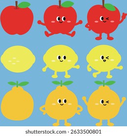 Cute and Playful Fruit Characters for Kids' Designs