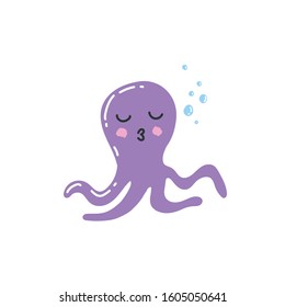 Cute Playful and Happy Octopus Cartoon Character Mascot of Sea and Ocean Creature Isolated