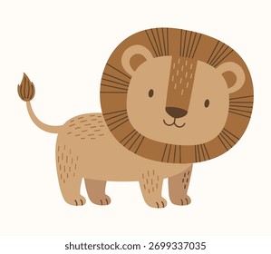A cute, playful illustration in Scandinavian boho style of a lion
