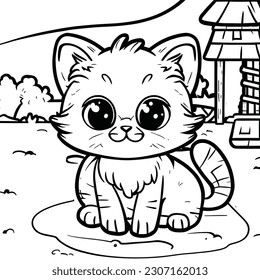 Cute playful kitten. Pet. Coloring book for kids.
