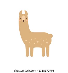 Cute and playful lama. Vector cartoon illustration for kids game, book, t-shirt, textile. White background isolated. Hand drawn vector character in flat design