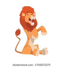 Cute Playful Lion, Mammal Jungle Animal Character Cartoon Vector Illustration