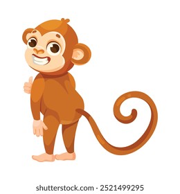 Cute Playful Monkey Character with Long Tail Smile Vector Illustration