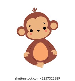 Cute Playful Monkey with Long Tail Sitting with Crossed Legs Vector Illustration