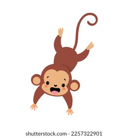 Cute Playful Monkey with Long Tail Leaping and Jumping Vector Illustration