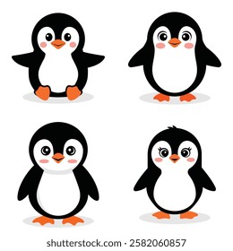Cute Playful Penguin Vector illustration set with white background.