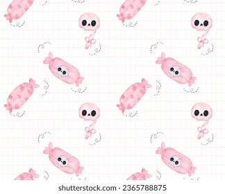 cute and playful pink Halloween candy watercolor pattern is perfect for your Halloween crafts and decorations. It's also great for wrapping paper, fabric, and more.