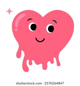 Cute and playful pink heart character with smiling Face and Dripping, minimal design in cute vector style for valentine's day,romance,affection,fun and love concepts, isolated icon on white background