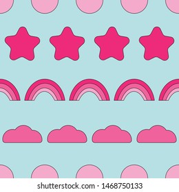 Cute and playful rainbows and clouds. This pattern is great for nursery items, baby products, and children's fabrics and wrapping paper. 