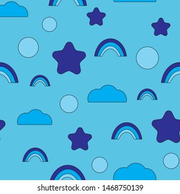 Cute and playful rainbows and clouds. This pattern is great for nursery items, baby products, and children's fabrics and wrapping paper. 