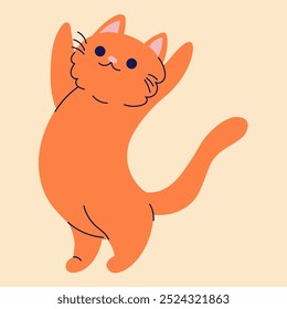 A cute playful red cat . Illustration in flat cartoon style. For print, logo, children's clothing design, postcard