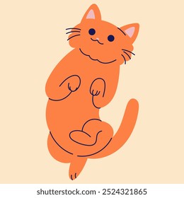A cute playful red cat . Illustration in flat cartoon style. For print, logo, children's clothing design, postcard