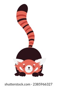 Cute and playful red panda in flat design, hand drawn isolated vector illustration