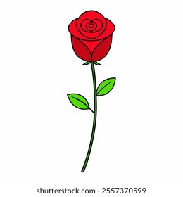 Cute and Playful Single Rose Cartoon Vector for Love and Romantic Themes