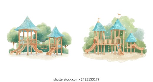 cute playground watercolour vector illustration 