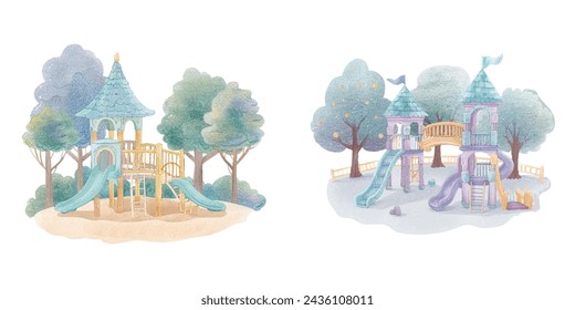 cute playground watercolour vector illustration
