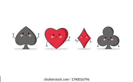 Cute Playing Card Character: Spades, Hearts, Diamonds and Clubs