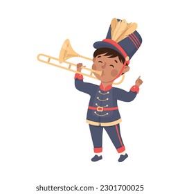 Cute playing trumpet musical instrument in marching band parade cartoon vector illustration