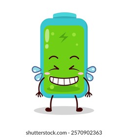 cute pleased expression of full battery cartoon character
