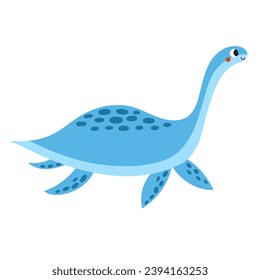 Cute plesiosaurus in cartoon style isolated element. Funny dinosaur of jurassic period for kids design. Prehistorical water dino clipart. Vector illustration 