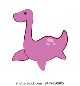 Cute Plesiosaurus Dinosaur Cartoon on white.