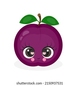 Cute plum character, summer illustration, cute plum sticker, textile print, packaging, postcard, vector illustration