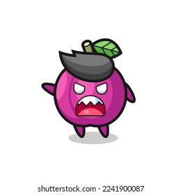 cute plum fruit cartoon in a very angry pose , cute style design for t shirt, sticker, logo element