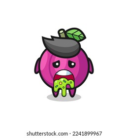 el lindo personaje de la fruta de ciruela con puke , diseño de estilo lindo para camiseta, pegatina, elemento logo