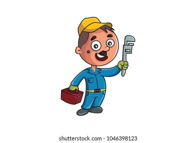 Cute Plumber Character. Vector Illustration. Isolated on white background.