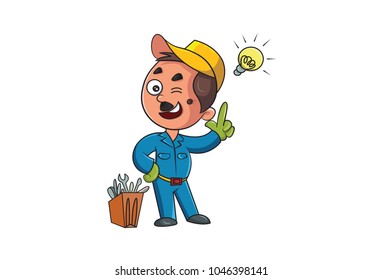 Cute Plumber Character. Vector Illustration. Isolated on white background.