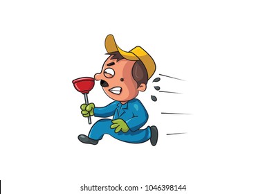 Cute Plumber Character. Vector Illustration. Isolated on white background.