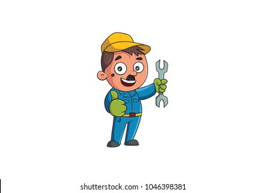 Cute Plumber Character. Vector Illustration. Isolated on white background.