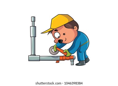 Cute Plumber Character. Vector Illustration. Isolated on white background.