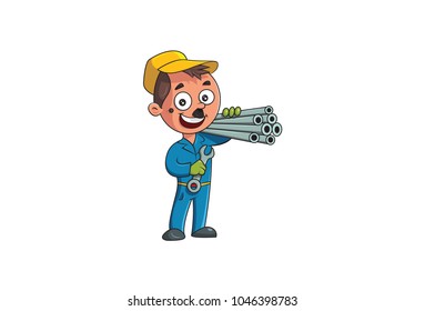 Cute Plumber Character. Vector Illustration. Isolated on white background.