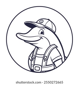 cute plumber dolphin line art vector