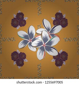 Cute plumeria flowers pattern,. Watercolor seamless pattern on striped background. Vector floral print in orange, yellow and white colors.