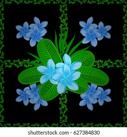 Cute plumeria flowers pattern. Watercolor seamless pattern on striped background. Vector floral print on a black background.