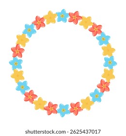 Cute plumeria flowers wreath, circle frame. Vector illustrations