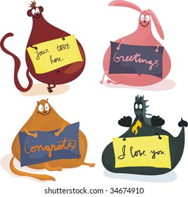 cute plumpy animals with banners