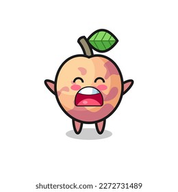 cute pluot fruit mascot with a yawn expression , cute style design for t shirt, sticker, logo element