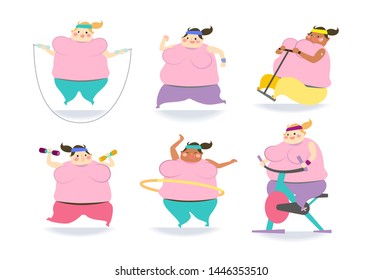 Cute plus size women doing exercise.