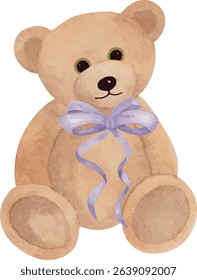 Cute plush bear with a silk bow. Soft pastel colors, perfect for baby shower cards, nursery decor, kids’ invitations, and children’s designs.