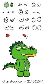 cute plush crocodile character cartoon kawaii expressions pack collection in vector format