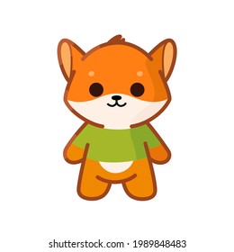 Cute plush fox wearing shirt. Сhildren's stuffed toy. Cartoon vector illustration.