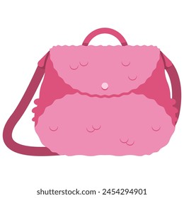 Cute plush pink bag vector cartoon illustration isolated on a white background.