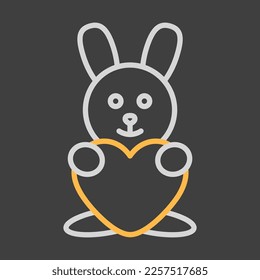 Cute plush rabbit with heart on dark background icon. Valentine day symbol. Vector illustration, romance elements. Sticker, patch, badge, card for marriage, wedding